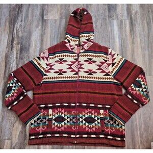 Wool Hooded Jackets for Women and Men - Chocolate Colorful Beige Unisex XL Aztec